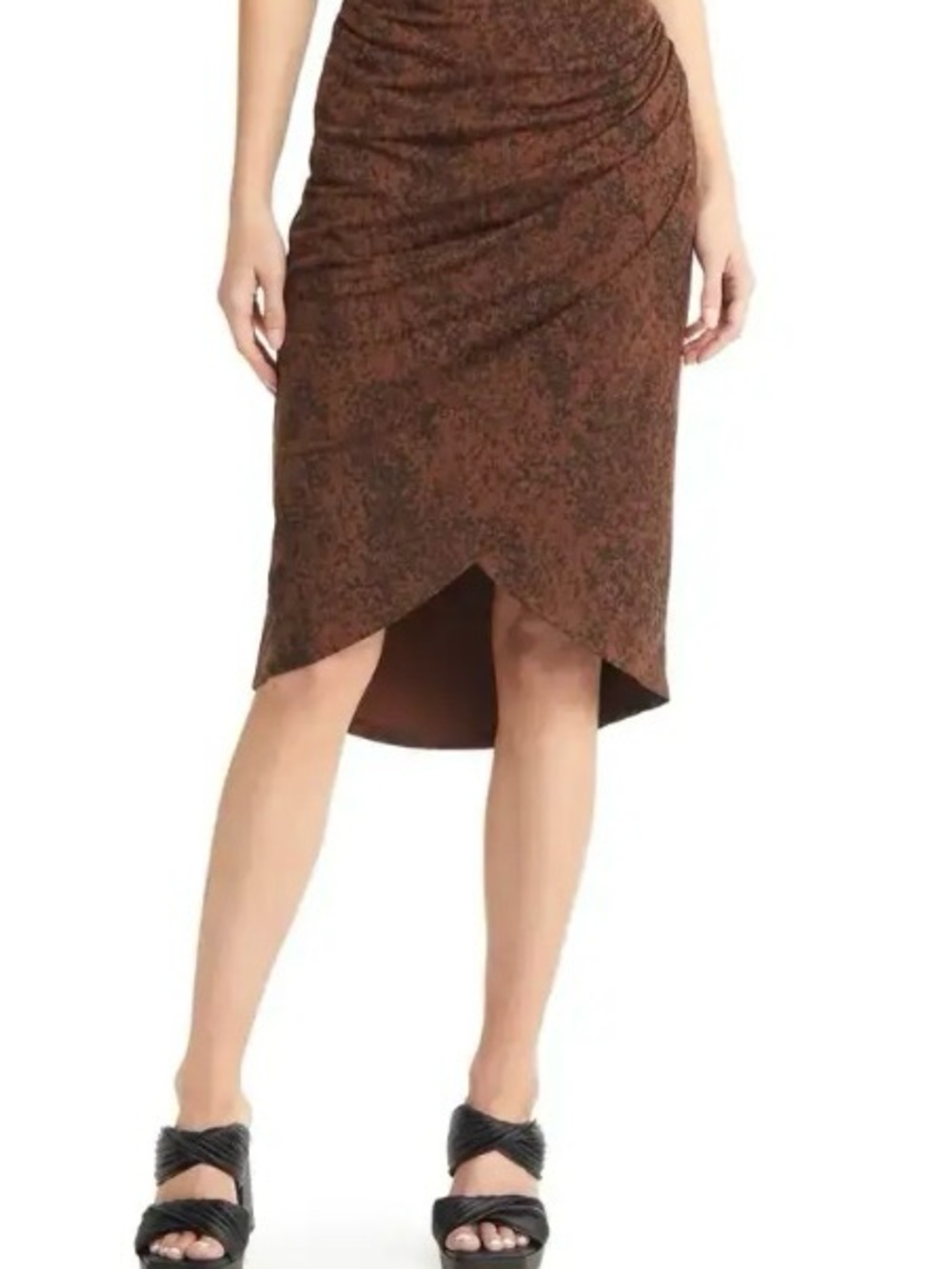 Ruched High-Low Brown Wrap Skirt